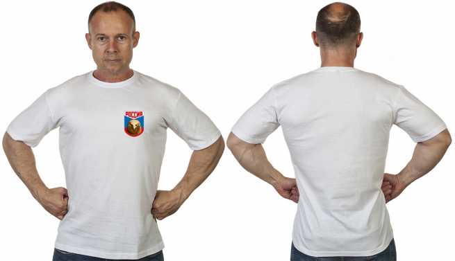 Белая футболка Россия с термотрансфером орла