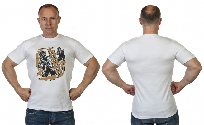 Мужская белая футболка с крутым принтом Спецназ от Военпро