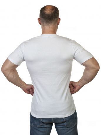 Стильная белая футболка с принтом ВКС высокого качества