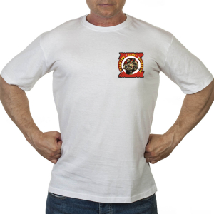 Белая футболка с термопринтом "Отважные Zадачу Vыполнят"
