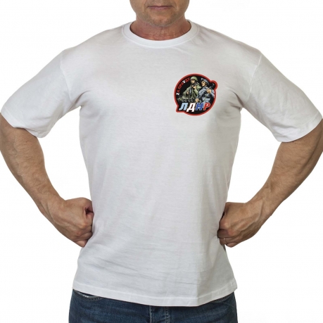 Белая футболка с термотрансфером ЛДНР Zа праVду