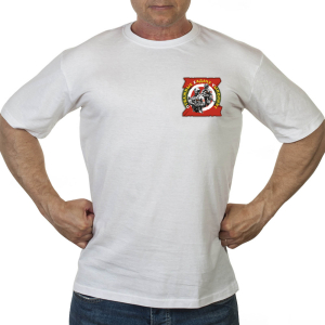 Белая футболка с термотрансфером "Отважные Zадачу Vыполнят"