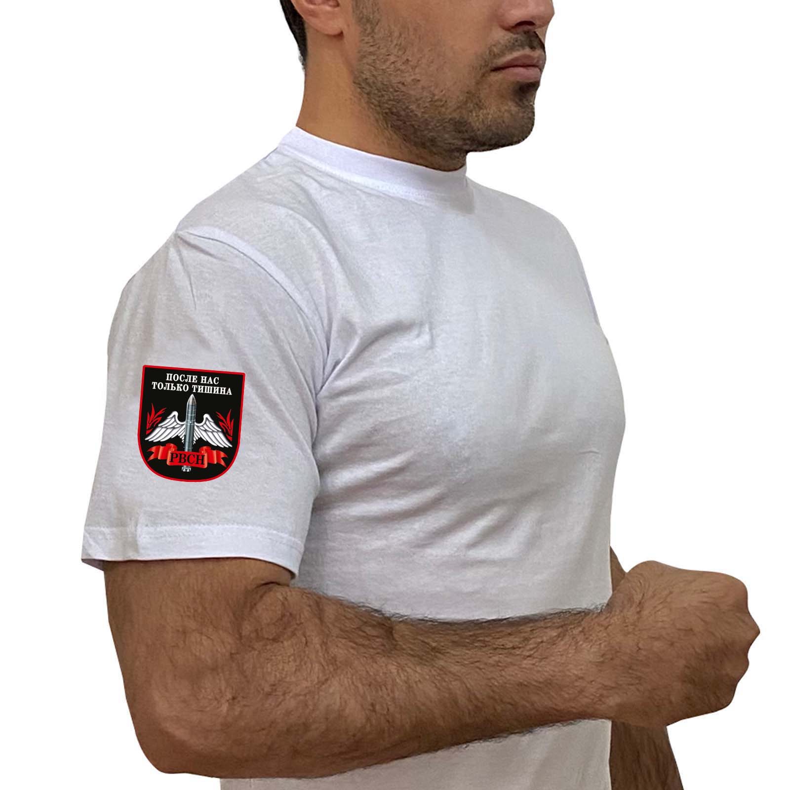 Белая футболка с термотрансфером РВСН на рукаве 
