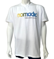 Белая мужская футболка NOMADIC с цветным принтом