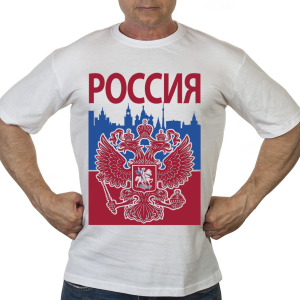 Белая патриотическая футболка "Россия"