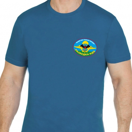 Бирюзовая футболка с эмблемой и девизом разведчиков ВДВ