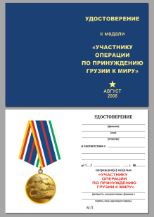 Бланк удостоверения к медали "Участнику операции по принуждению Грузии к миру"