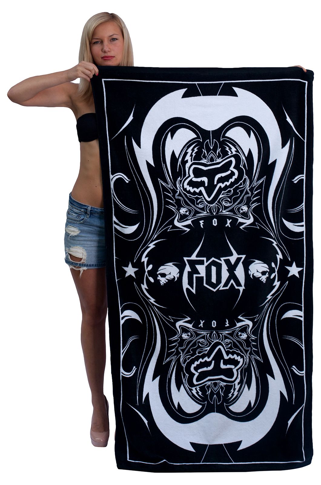 Красивое большое полотенце для тела с мото-лого FOX. Отличный вариант в качестве подстилки на песок или шезлонг №25