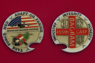 Челлендж коин "За операцию Несокрушимая свобода" 455-го авиамединского пункта ВВС США в Баграме