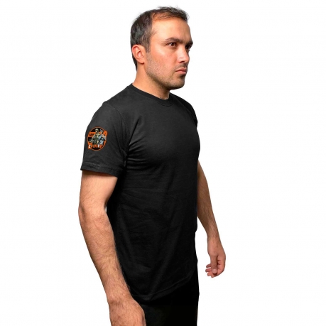 Чёрная футболка с гвардейским термотрансфером ЛДНР Zа праVду на рукаве
