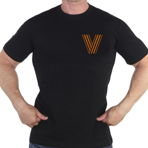 Чёрная футболка с гвардейским термотрансфером V