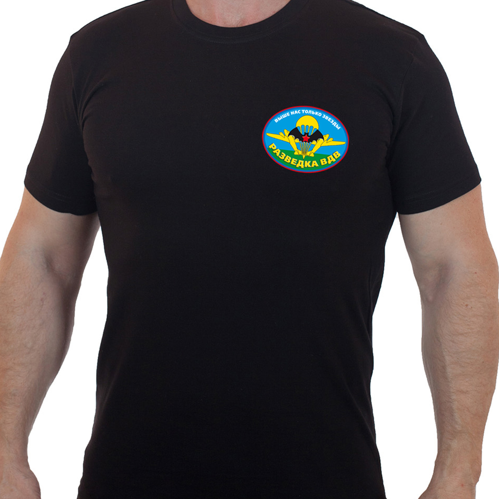 Чёрная футболка с овальной эмблемой разведки ВДВ