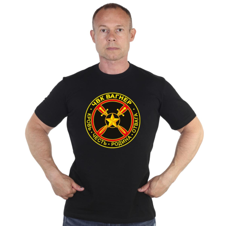 Черная футболка с принтом ЧВК "Вагнер"