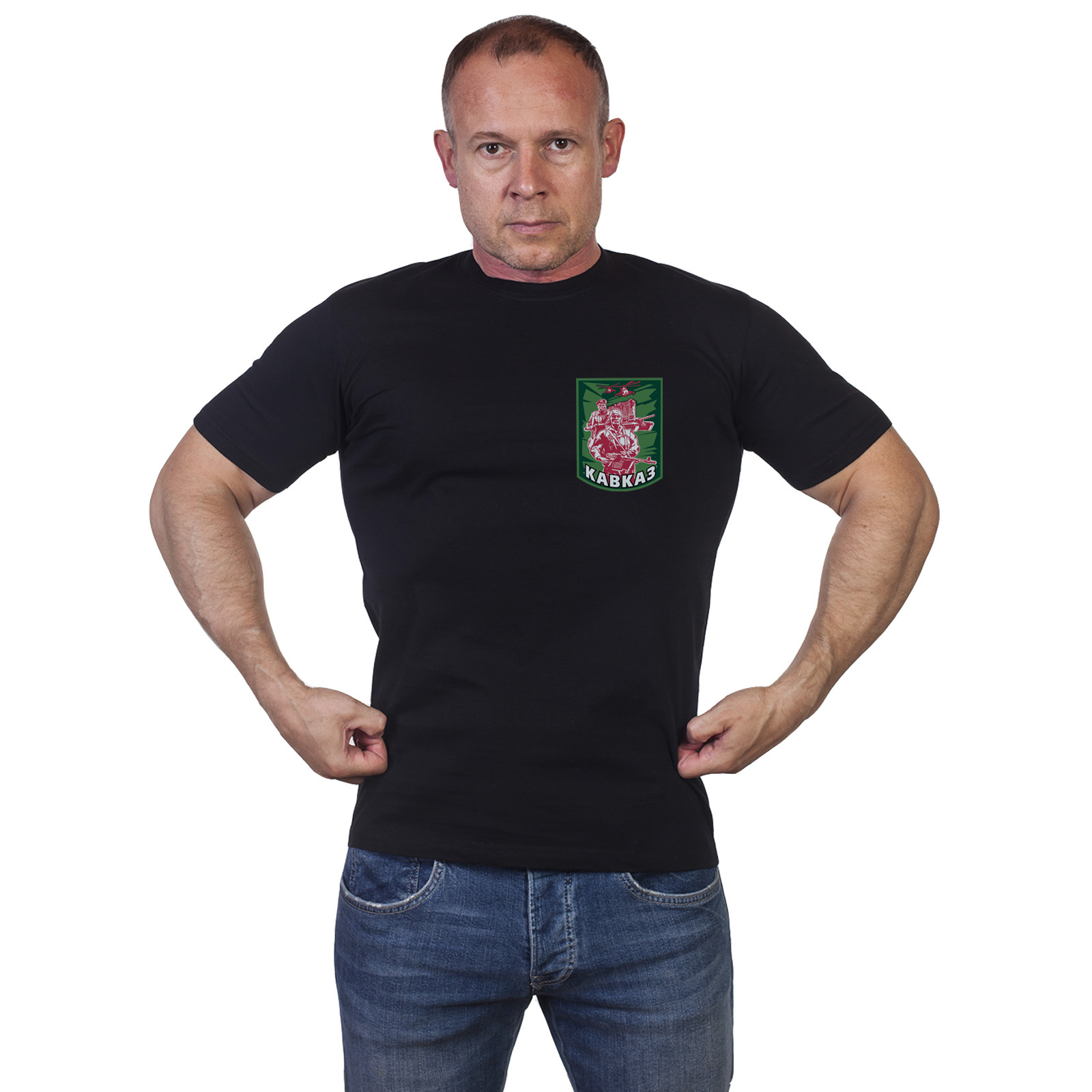 Черная мужская футболка с принтом «Кавказ»