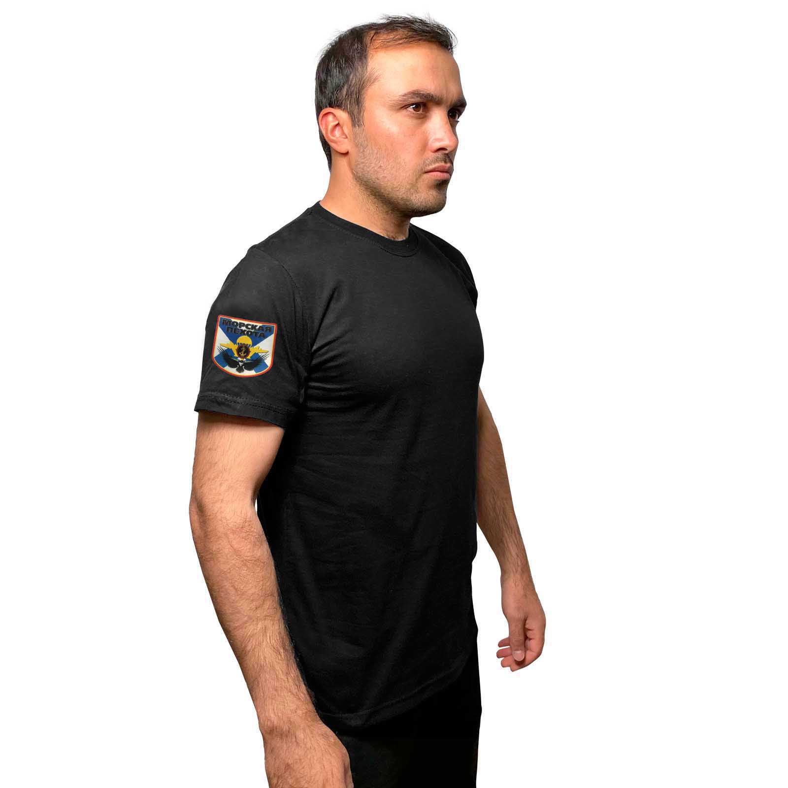 Чёрная футболка с термопринтом "Морская пехота" на рукаве