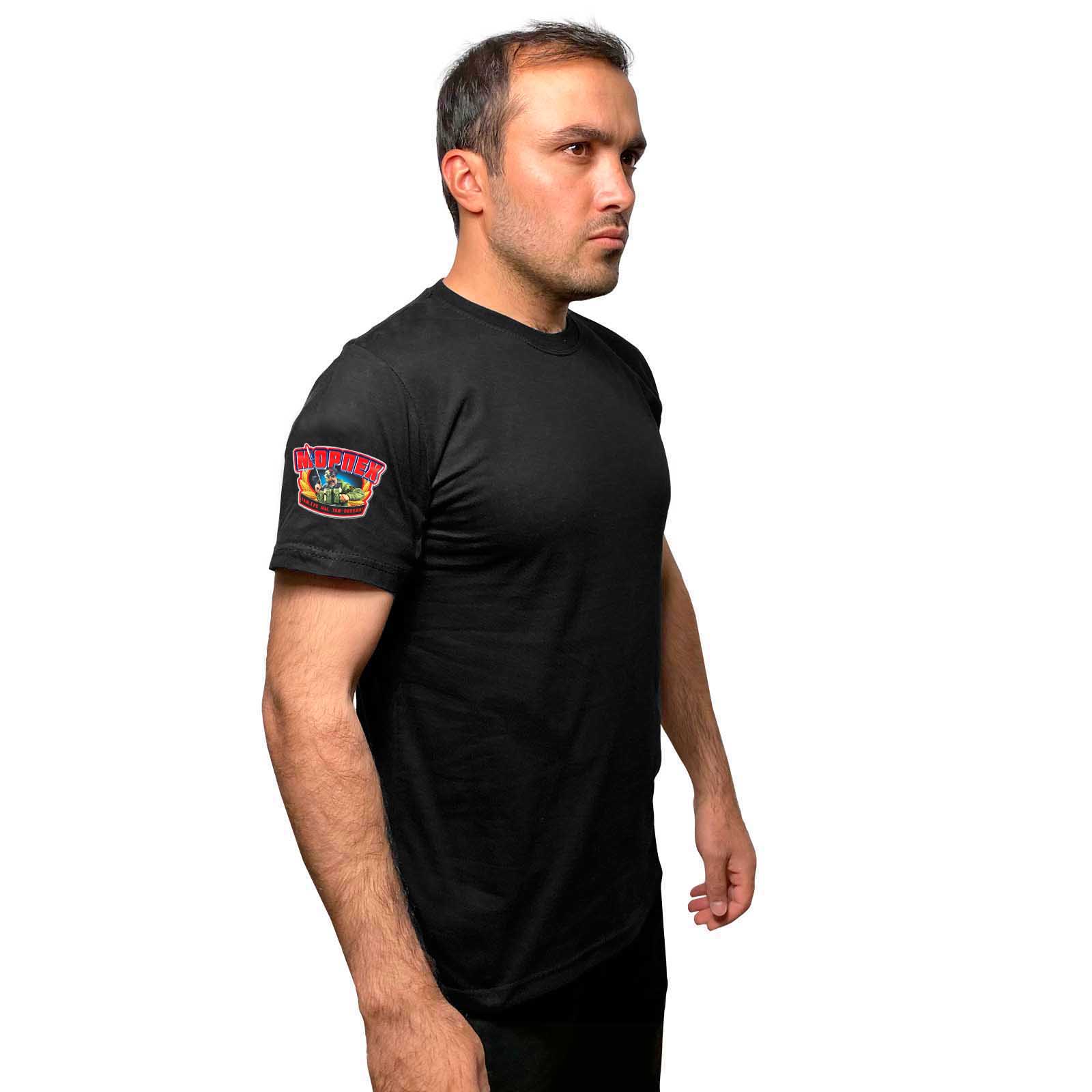 Чёрная футболка с термотрансфером "Морпех" на рукаве