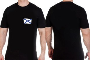 Черная футболка ВМФ с Андреевским флагом по лучшей цене