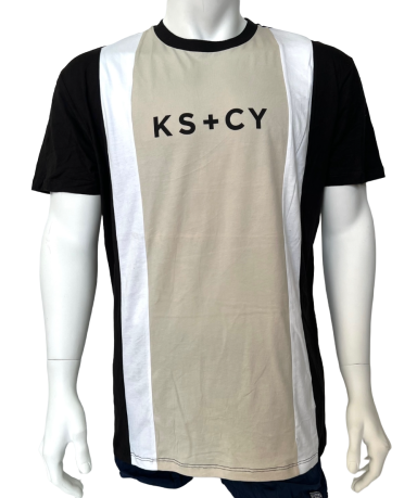 Черная мужская футболка K S C Y с бело-бежевой вставкой