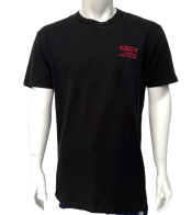 Черная мужская футболка K S C Y с красным принтом
