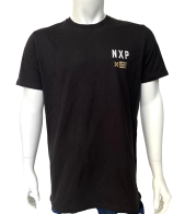 Черная мужская футболка NXP с желтыми и белыми надписями