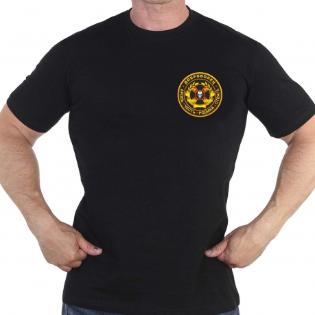 Черная мужская футболка с термоаппликацией Доброволец