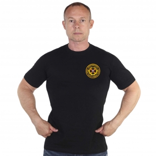 Черная мужская футболка с термоаппликацией Доброволец