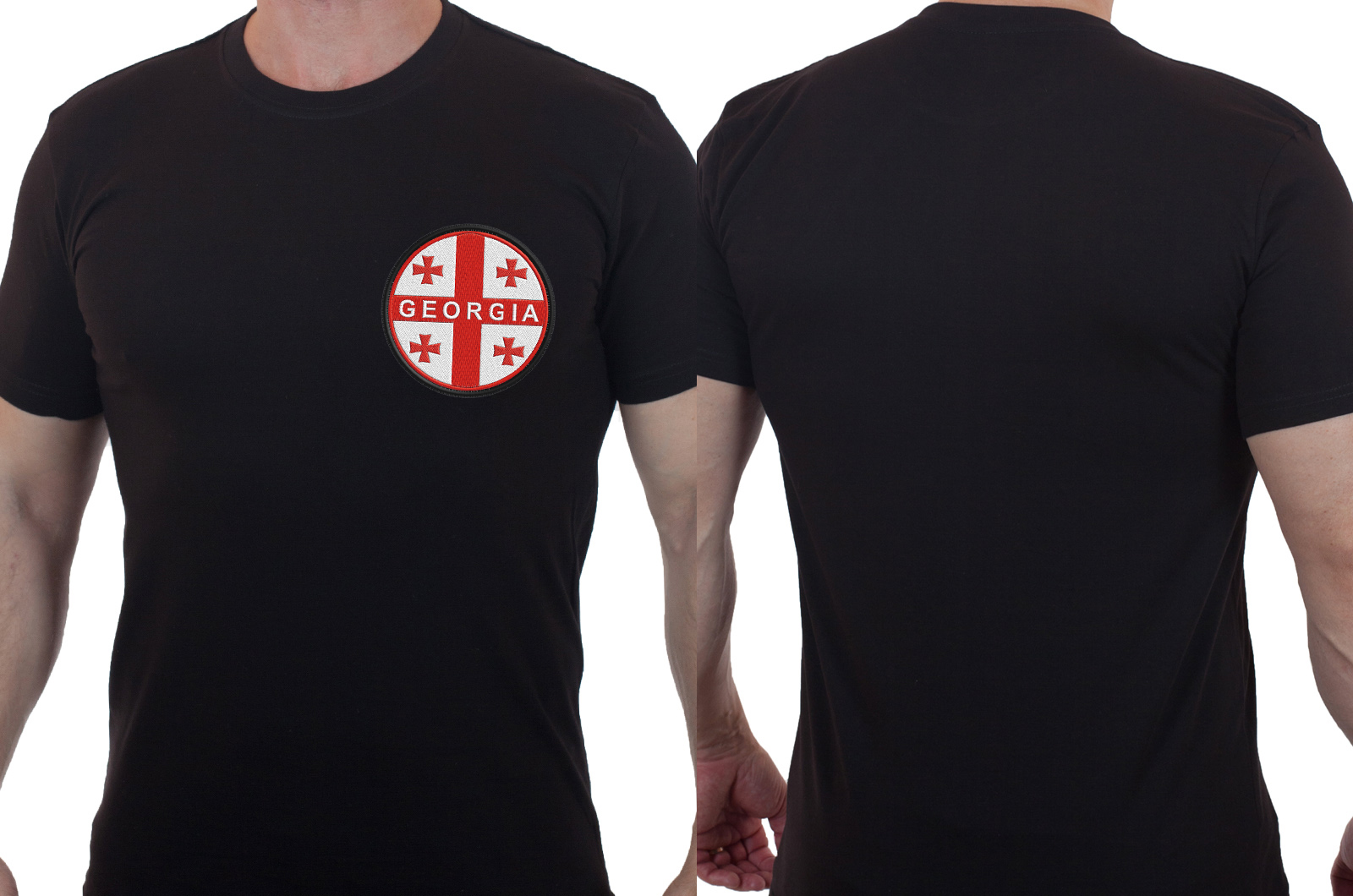 Купить черную мужскую футболку с вышивкой Флаг Грузии оптом или в розницу