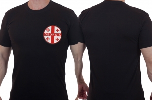 Черная мужская футболка с вышивкой Флаг Грузии