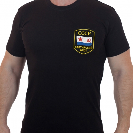 Черная мужская футболка с вышивкой ВМФ СССР Балтийский Флот