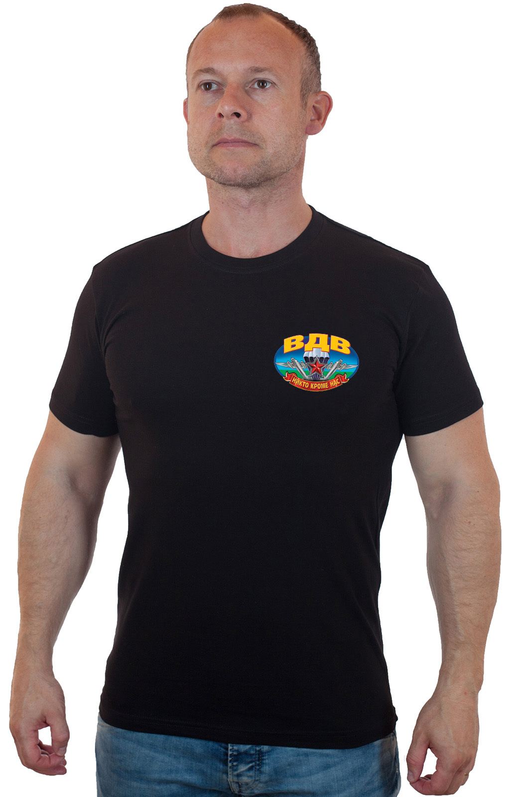 Купить черную мужскую футболку ВДВ онлайн выгодно