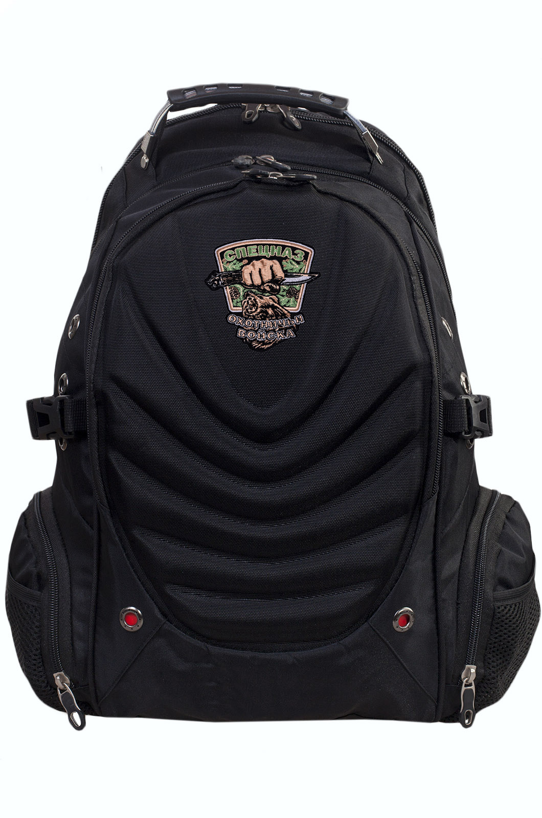 Купить черный эргономичный рюкзак с эмблемой Охотничий Спецназ онлайн выгодно