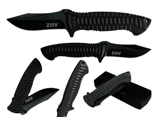 Черный складной нож с символикой ZOV