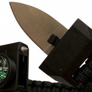 Черный тактический браслет с часами, скрытым ножом и компасом