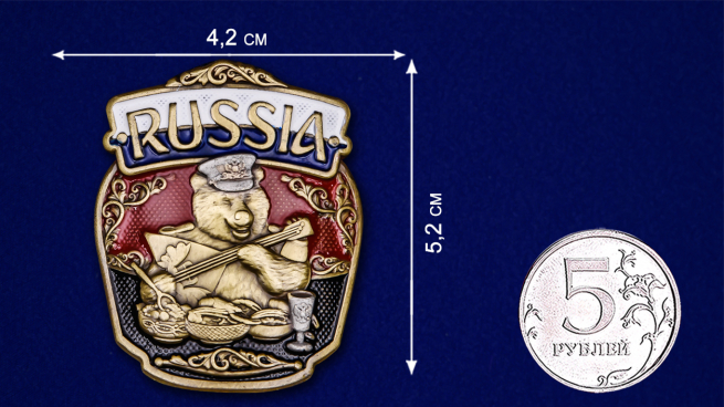 Декоративная накладка с русским медведем "RUSSIA" - размер