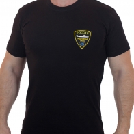 Фирменная черная футболка с вышитым шевроном Подводные силы России
