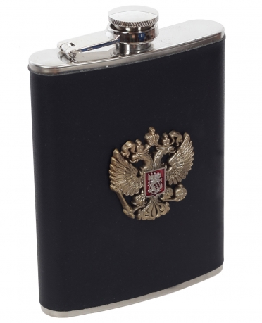 Фляжка для алкоголя с металлическим гербом России по выгодной цене