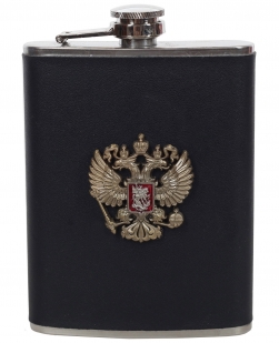 Фляжка для алкоголя с металлическим гербом России