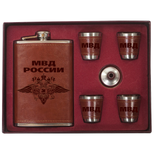 Фляжка для спиртного со стопками в наборе МВД России