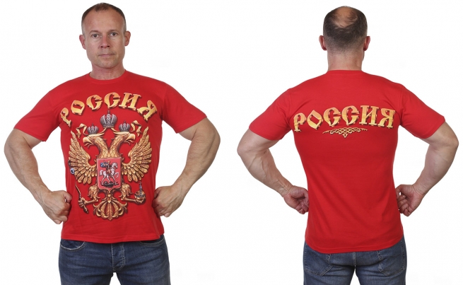 Красная футболка с гербом РФ с доставкой