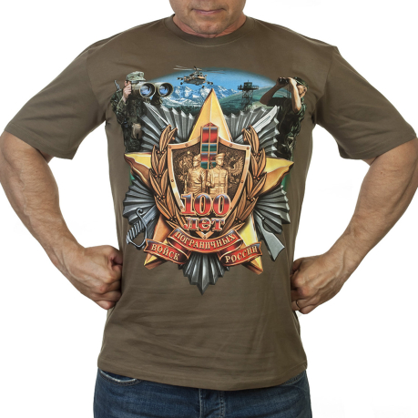Мужская футболка хаки олива «Пограничные войска России».