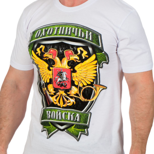 Дизайнерская футболка с изображением охотничьего герба.(Белая)