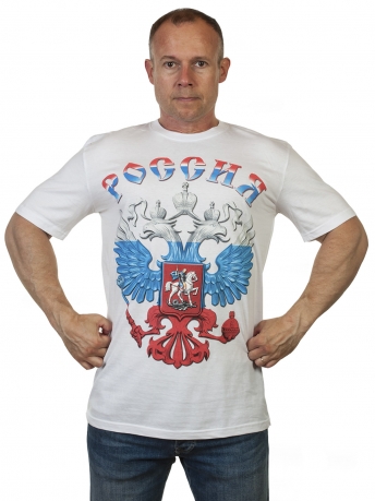 Купить белую футболку с гербом России
