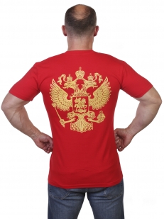 Красная футболка с гербом России.по лучшей цене