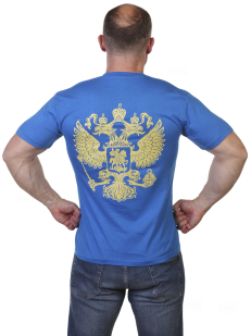 Синяя мужская футболка Россия по низкой цене