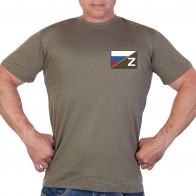 Хаки футболка с термотрансфером "Полевой шеврон Z с триколором"