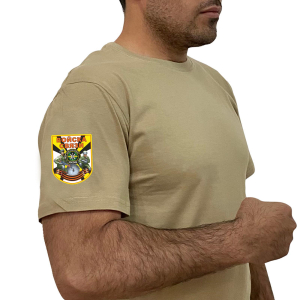Хлопковая футболка хаки-песок с термотрансфером Войска Связи