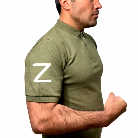 Хлопковая оливковая футболка-поло с литерой Z