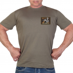 Хлопковая оливковая футболка с термонаклейкой "Штурм-Z"