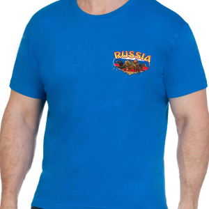 Хлопковая синяя футболка РОССИЯ