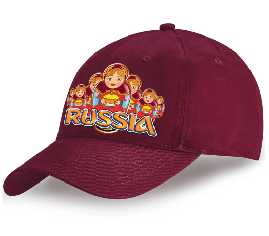 Хотите выглядеть особенно? Хлопковая вишневая кепка Russia с принтом «Приветствие матрешек» всегда подчеркнет Ваш индивидуальный образ! Торопитесь приобрести!